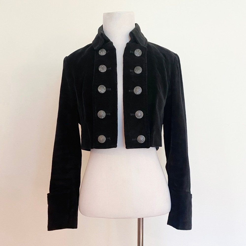 Vintage 60s / 70s Black Evan-Picone Corduroy Cropped Military Jacket